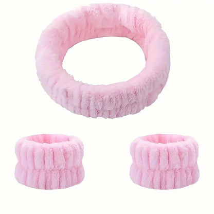 Coral Velvet Facial High-elastic Makeup Hairband Face Wash Wristband Set-face Wash, Facial Mask, Skin Care Beauty World Shop