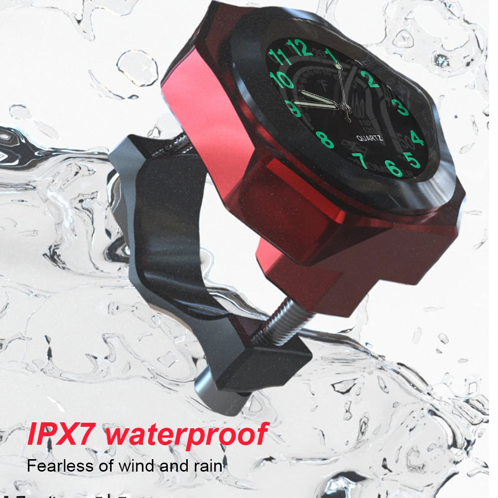 Aluminum Luminous Quartz Watch 22-28mm Motorcycle Scooter Bicycle Handlebar Mount Clock Time Display Clock Moto Accessories Beauty World Shop