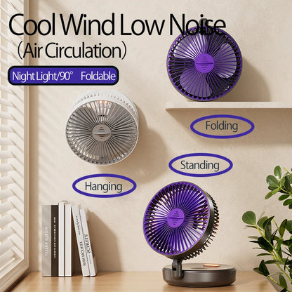 2024 New Rechargeable 3IN1 Multifunctional Portable Fan Wall Mounted Fan 90° Folding Fan 4 Gears With Warm Night Light Beauty World Shop