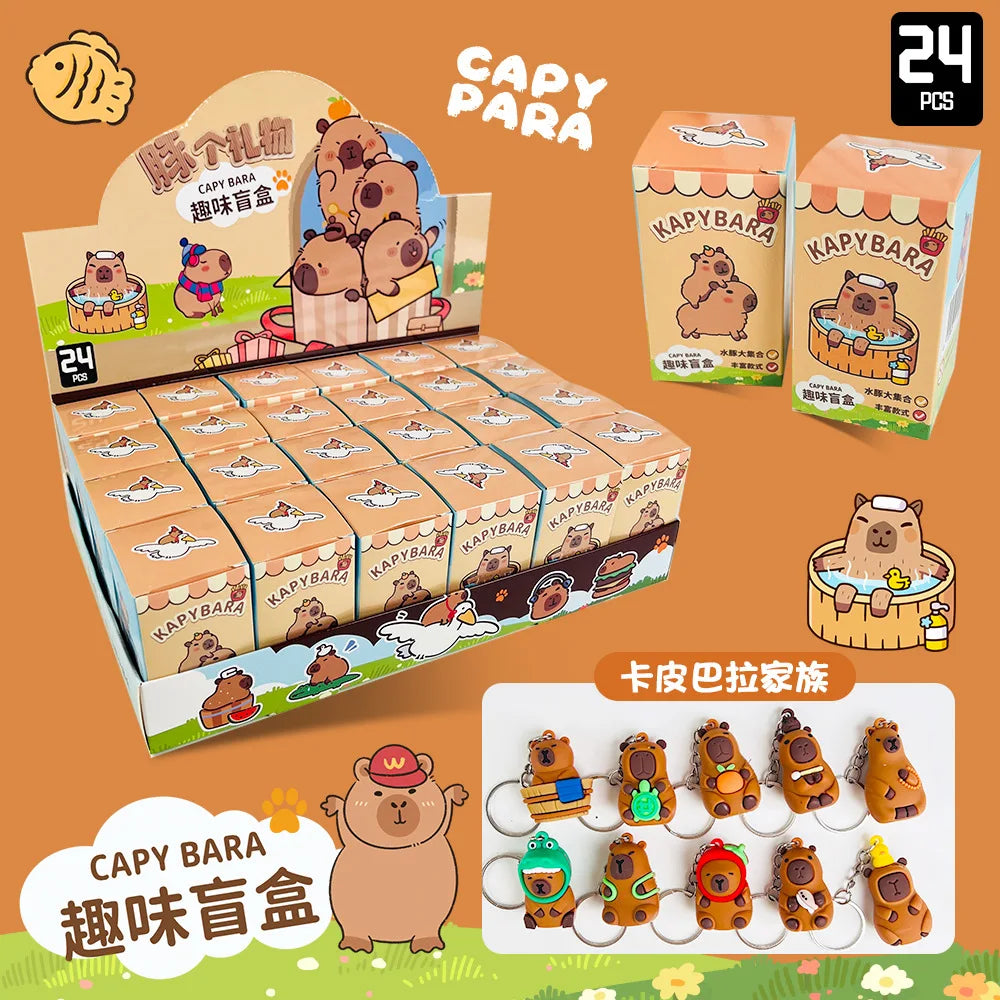 In Stock 24pcs Capybara Blind Box Keychain Cute Snot Bear Figure Mystery Box Doll Pendant Wholesale Bag Backpack Decorations Beauty World Shop