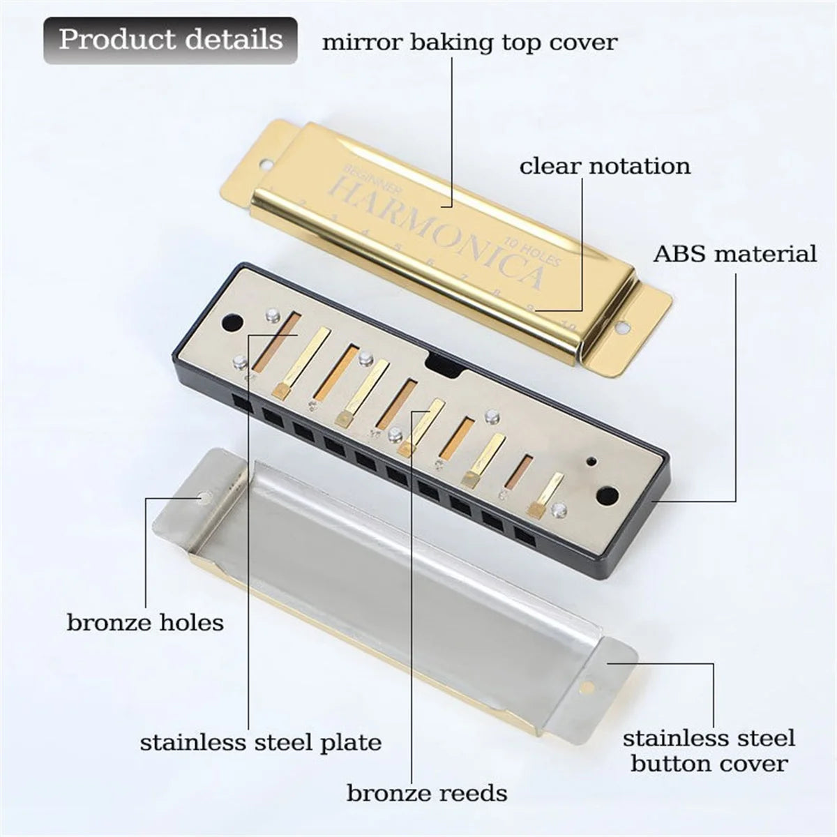 Miwayer 10 Holes Harmonica Key of C ,  Colorful Metal Shell  with Case for Beginner Students Kids Gift with Case Beauty World Shop