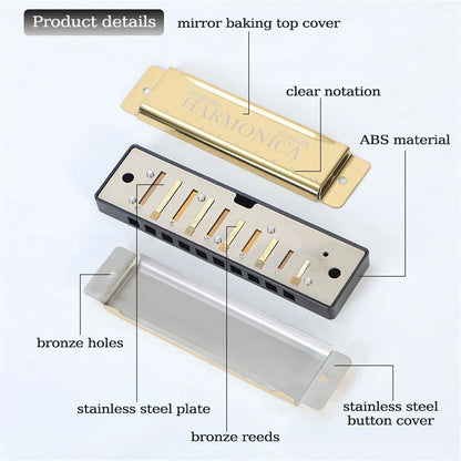 Miwayer 10 Holes Harmonica Key of C ,  Colorful Metal Shell  with Case for Beginner Students Kids Gift with Case Beauty World Shop
