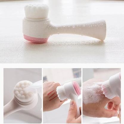 3D Double Silicone Facial Cleansing Brush Manual Massage Facial Brush Soft Bristles Exfoliator Double Sided Face Wash Brush Beauty World Shop