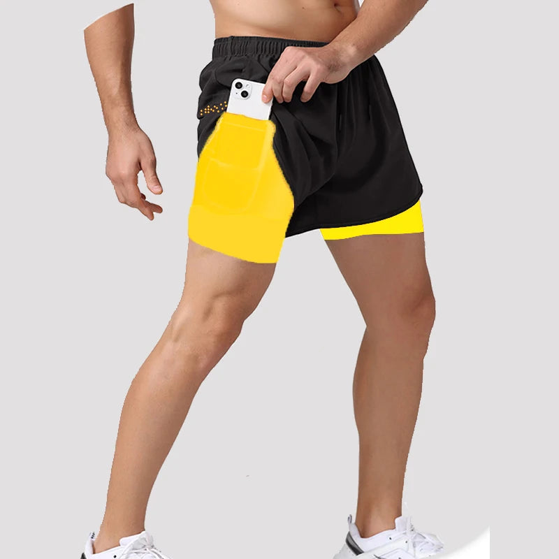 New Men Running Shorts Gym Sports Shorts 2 In 1 Quick Dry Workout Training Gym Fitness Jogging Short Pants Summer Men Shorts Beauty World Shop