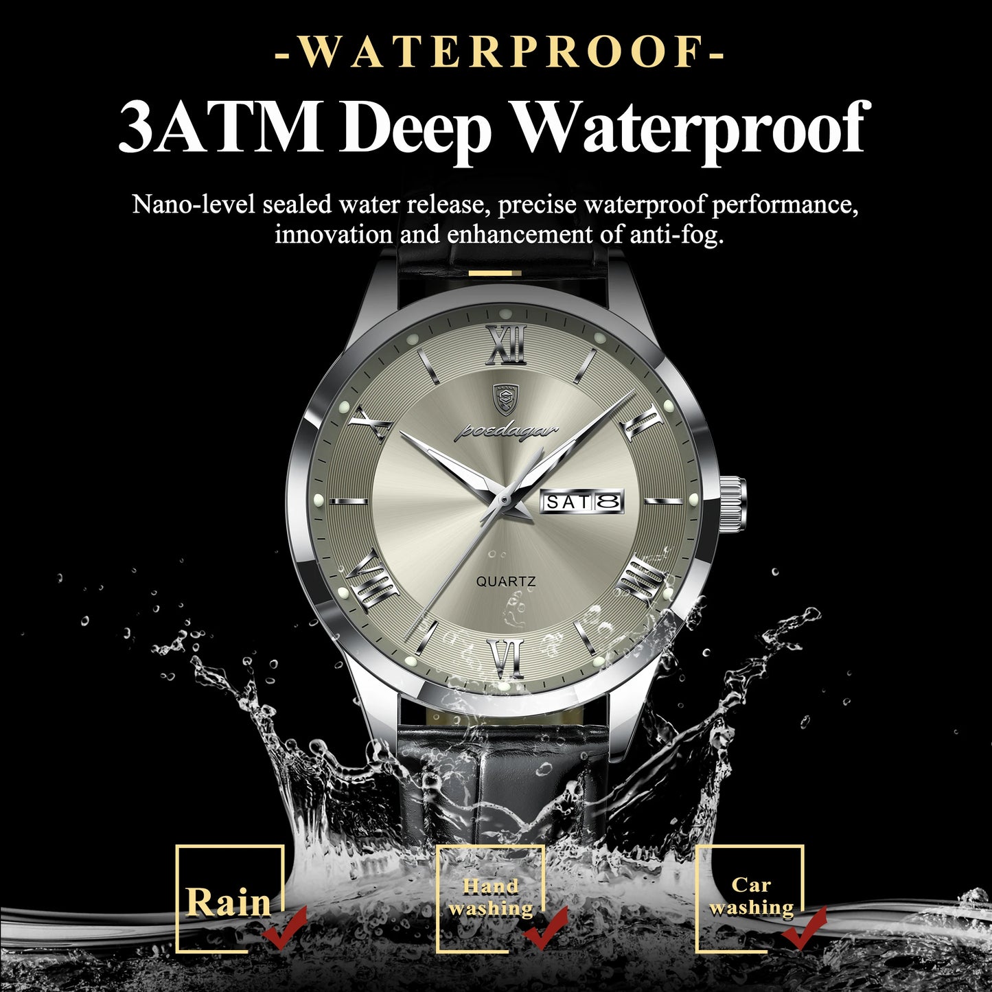 POEDAGAR Business Brand Men Clock Waterproof Luminous Date Week Fashion Man Wristwatch Leather Luxury Men's Quartz Watches Reloj Beauty World Shop