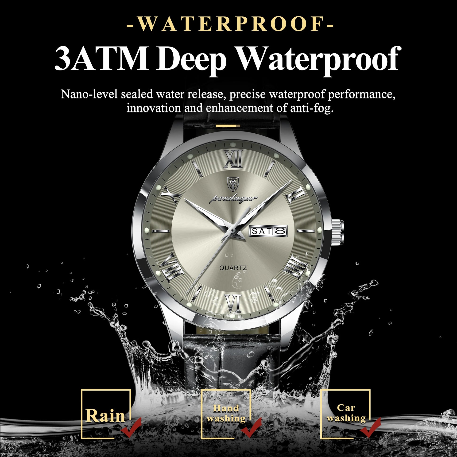 POEDAGAR Business Brand Men Clock Waterproof Luminous Date Week Fashion Man Wristwatch Leather Luxury Men's Quartz Watches Reloj Beauty World Shop