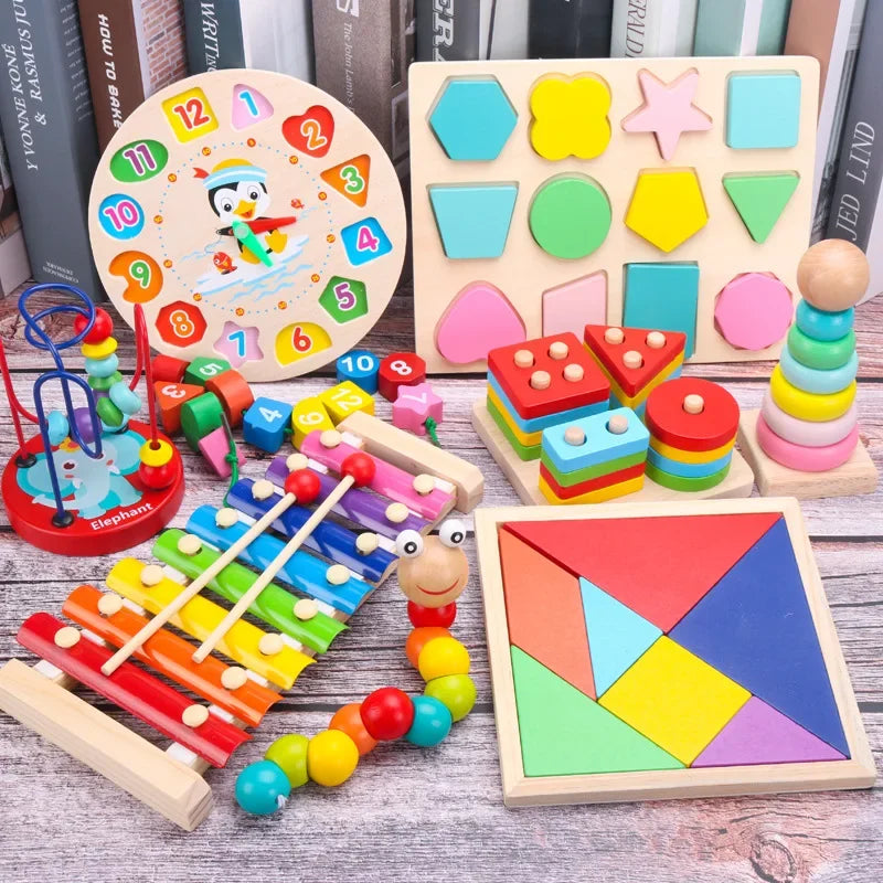 Baby Educational Toy Montessori Wooden 3D Toys Childhood Learning  Kids Baby Colorful Wooden Blocks For Children Christmas Gift Beauty Fashion