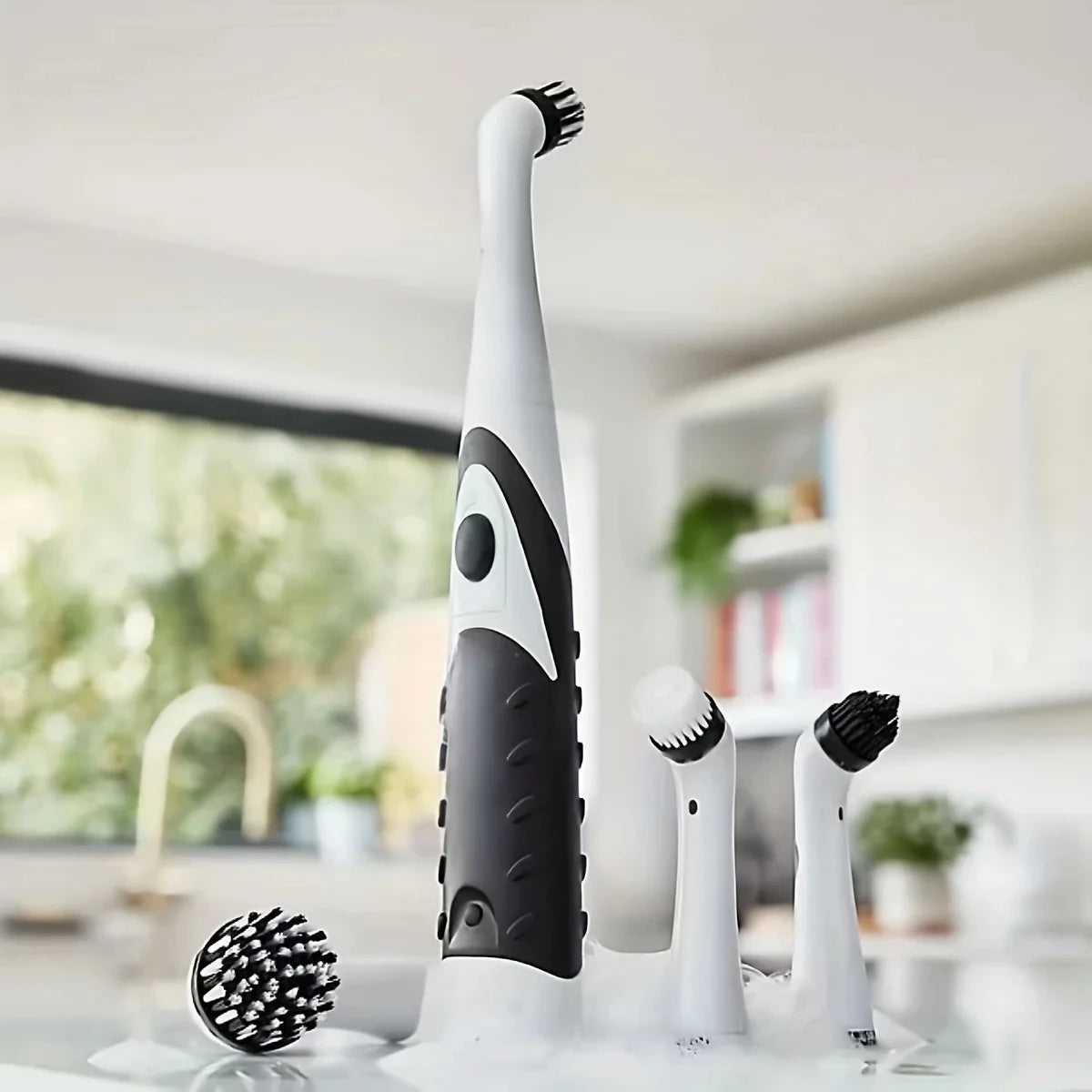 Leaning Brush Cleaning Tool With 4 Brushes Multifunctional Electric Cleaning Brush Cleaning Supplies Beauty World Shop