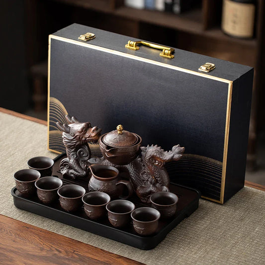 1 set, creative lazy tea set, semi-automatic dragon teapot, magnetic rotating water-conducting tea set, Chinese Kung Fu tea set Home Accessories Store