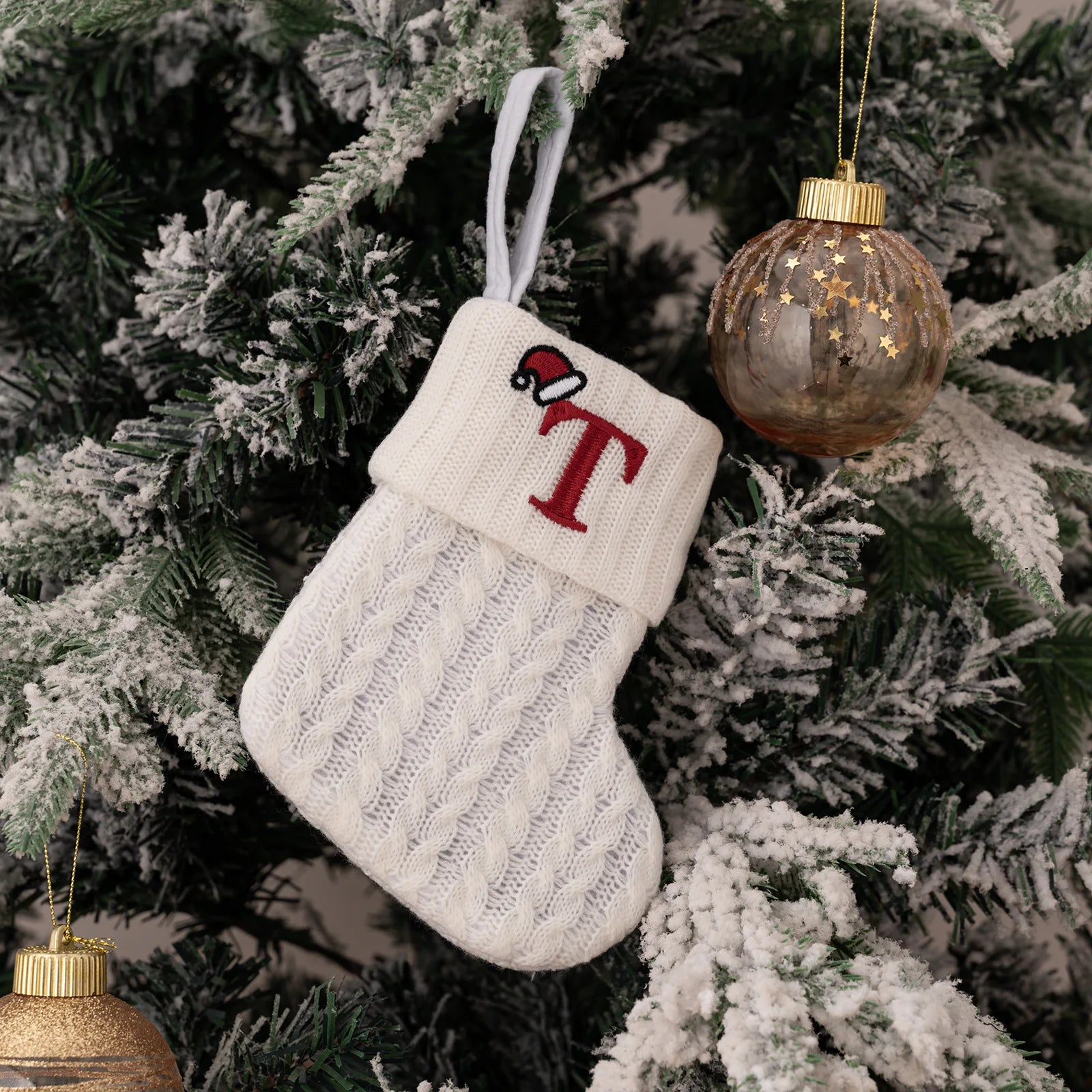1PC A-Z Letter Hanging Christmas Stockings Knitted Socks  Christmas Tree Hanging for Family Party Decoration Beauty World Shop