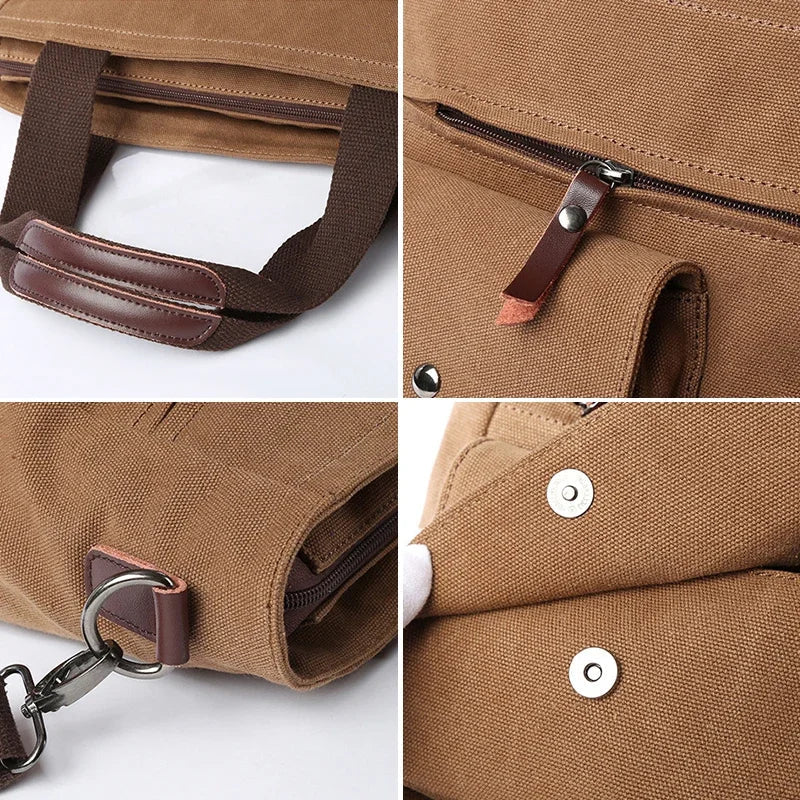 Men's Handbags Briefcase Canvas Shoulder Bag Man for Documents Large Capacity Tote Laptop Bag Crossbody Travel Bags Vintage K004 Beauty Trend Shop