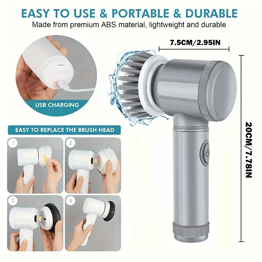 Electric Spin Scrubber, Bathroom Cordless Cleaning Brush Power Scrubber with 5 Replaceable Brush Heads, Electric Cleaning Brush Beauty World Shop