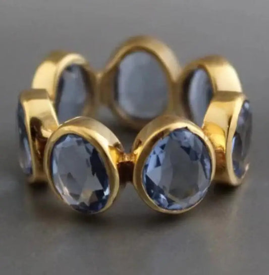 Creative Minimalist Round Blue Color Zircon Rings For Women Birthday Gift Accessories Fashion Custom Jewelry Beauty World Shop