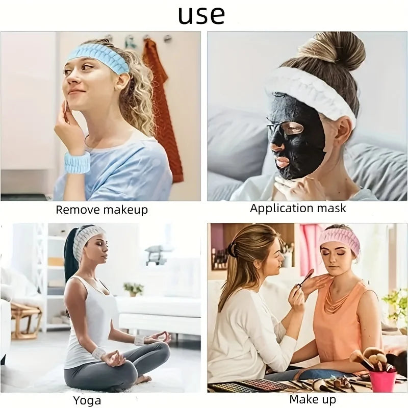 Coral Velvet Facial High-elastic Makeup Hairband Face Wash Wristband Set-face Wash, Facial Mask, Skin Care Beauty World Shop