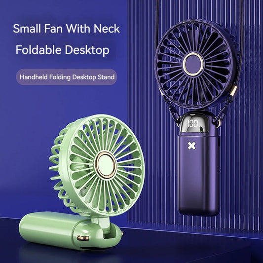 6000mAh Mini Handheld Fan 5 Speeds USB Charging Hanging Neck Fan LED Digital Display For Outdoor Sport Student Office Desk Fan