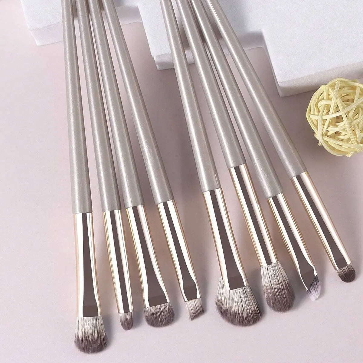 Champagne Silver Portable Eye Makeup Brush Set, 8pcs/Pack Beauty World Shop