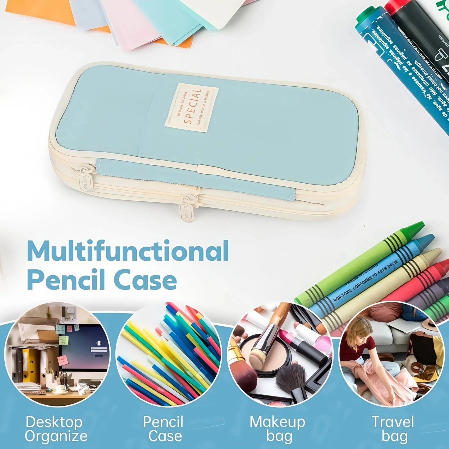 Large Capacity Pencil Case Stationery School Supplies Pencil Cases Pouch Office Desk Storage Bag Students Kids Pen Case Bags Box Beauty World Shop