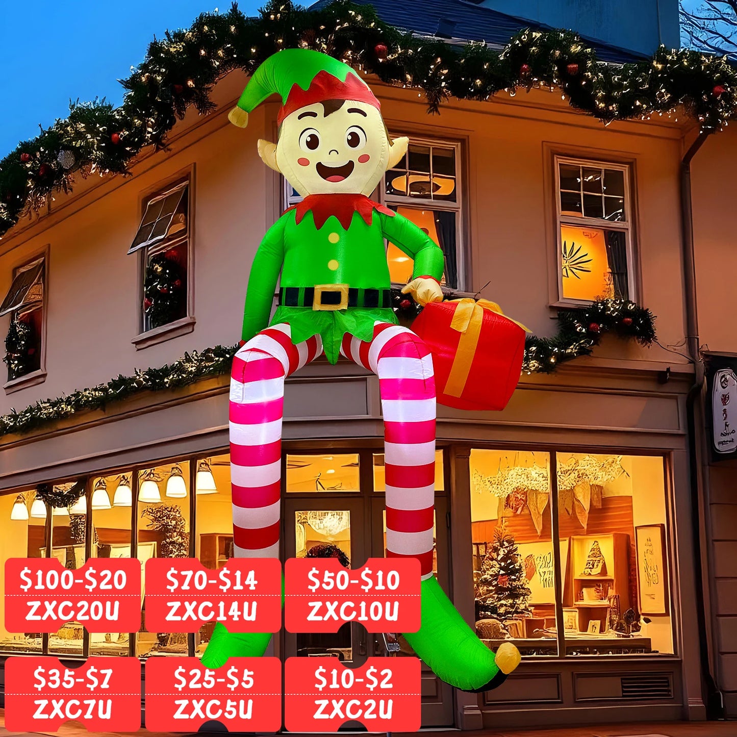 8FT Christmas Inflatables Outdoor Decorations, Christmas Inflatable Sitting Elf Christmas Yard Decorations Bliud-in LED Lights Beauty World Shop
