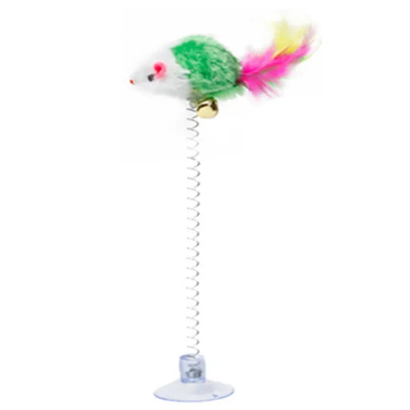 Swinging Mouse Toy - Suction Cup, Spring, and Feather Mouse Toy with Bell Sound, Interactive Cat Toy Beauty World Shop