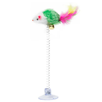 Swinging Mouse Toy - Suction Cup, Spring, and Feather Mouse Toy with Bell Sound, Interactive Cat Toy Beauty World Shop