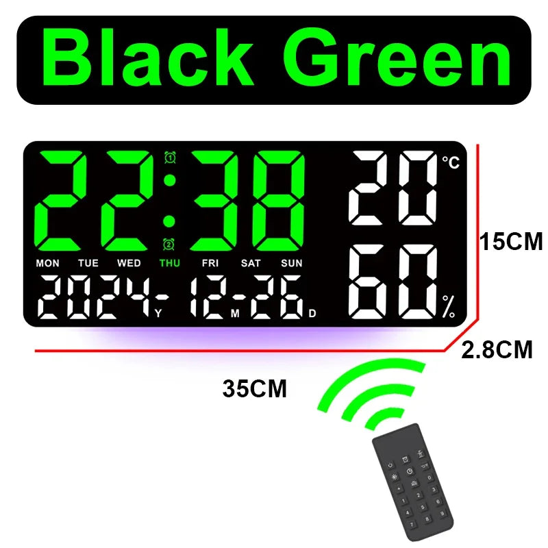 Digital Wall Clock with Atmosphere Lights Remote Control TEMP Humidity Display LED Large Table Clock Multifunctional Alarm Clock Beauty World Shop