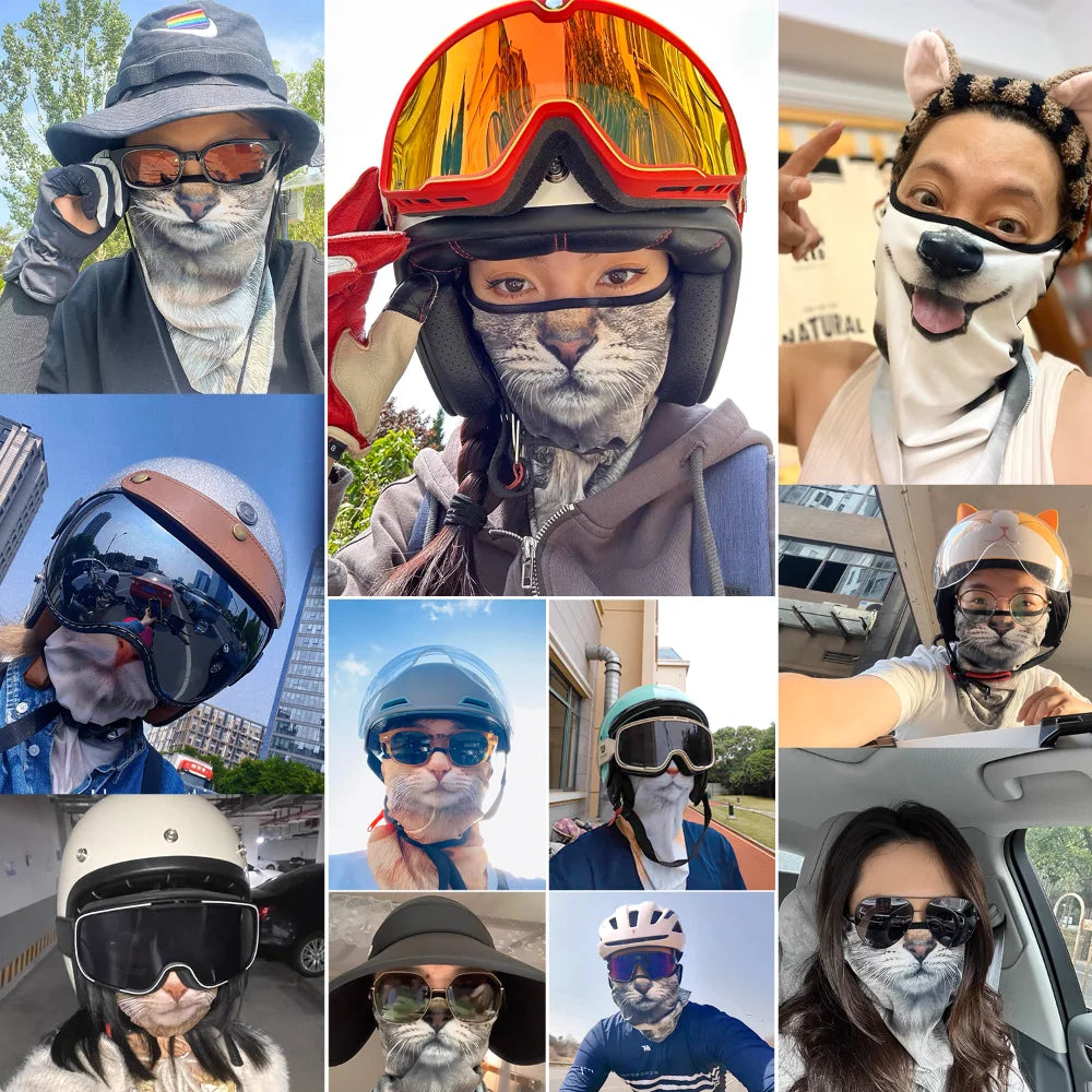 3D Animals Magic Scarf Bandana Breathable Neck Warmer Gaiter Hanging Ear Outdoor Sports Triangle Face Mask Neckerchief Summer Beauty World Shop