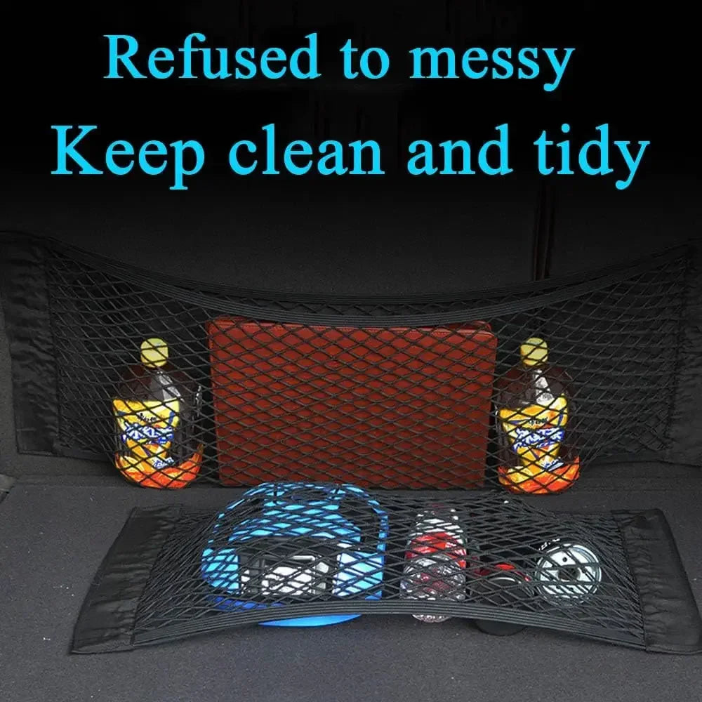 Car Storage Net Stretchable Mesh Pocket Net Magic Elastic Sticker Universal Rear Mesh Trunk Seat Bag Pocket Cage Auto Organizer Beauty World Shop