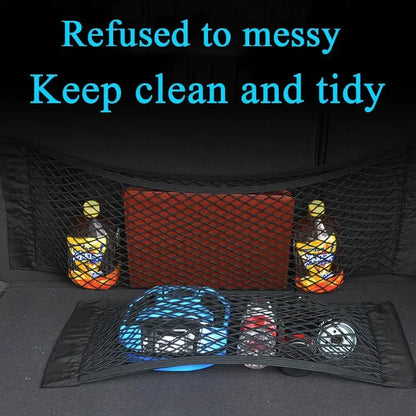 Car Storage Net Stretchable Mesh Pocket Net Magic Elastic Sticker Universal Rear Mesh Trunk Seat Bag Pocket Cage Auto Organizer Beauty World Shop