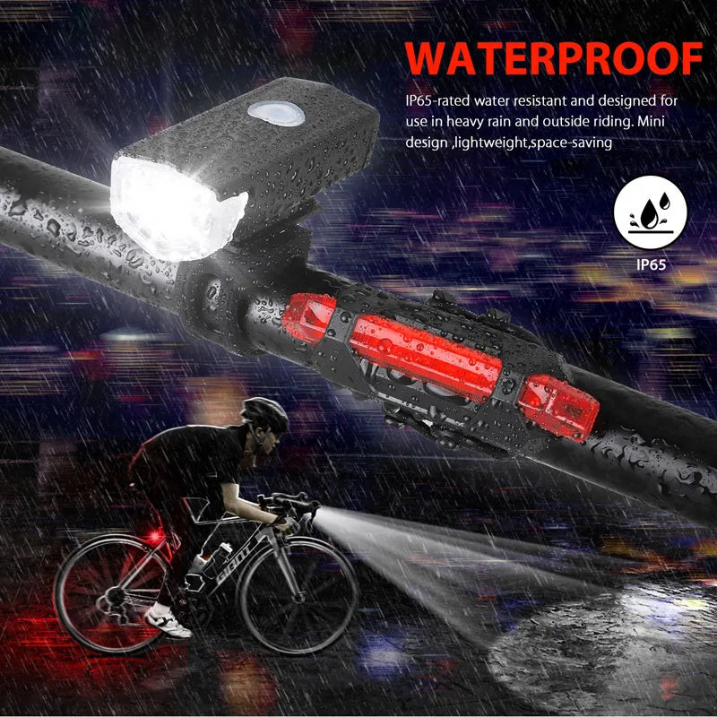 Bike Light Set Front Light with Taillight LED Rechargeable Bicycle Lights 3 Modes Headlight Easy to Install Night Cycling Lamp Beauty Fashion