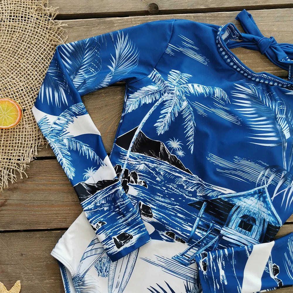 2026 Surfing Sport Swimsuit Long Sleeves Women One Piece Swimsuit  Swimwear Solid Monokini Bathing Suit Tropical Bodysuit Female Beauty World Shop