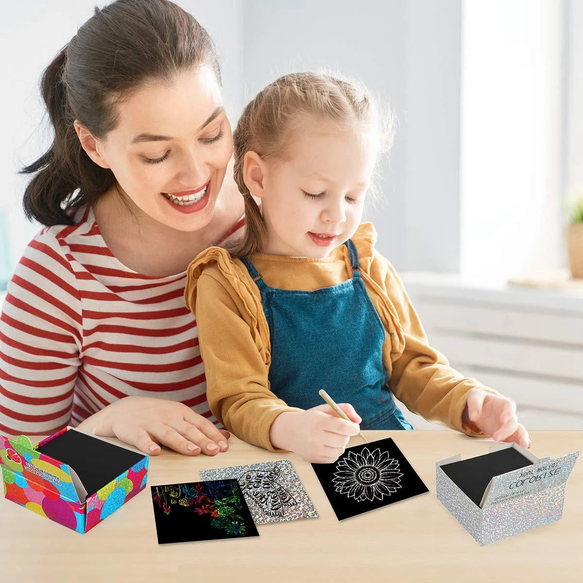 100pcs Scratch Paper Art Set Scratch Off Rainbow Magic Paper with 2 Bamboo Stylus Black Scratch Notes Xmas Birthday Gift Card Beauty World Shop