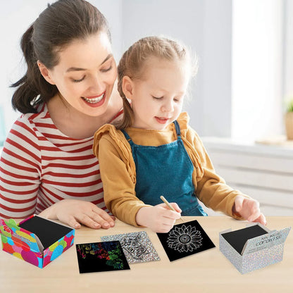 100pcs Scratch Paper Art Set Scratch Off Rainbow Magic Paper with 2 Bamboo Stylus Black Scratch Notes Xmas Birthday Gift Card Beauty World Shop