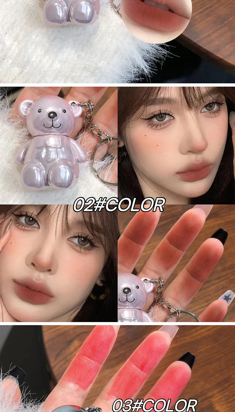 ART VALUE Bear Doudoun Velour Lip Clay matte Mist Face with White grey pink keychain lip glaze Beauty Trend Shop