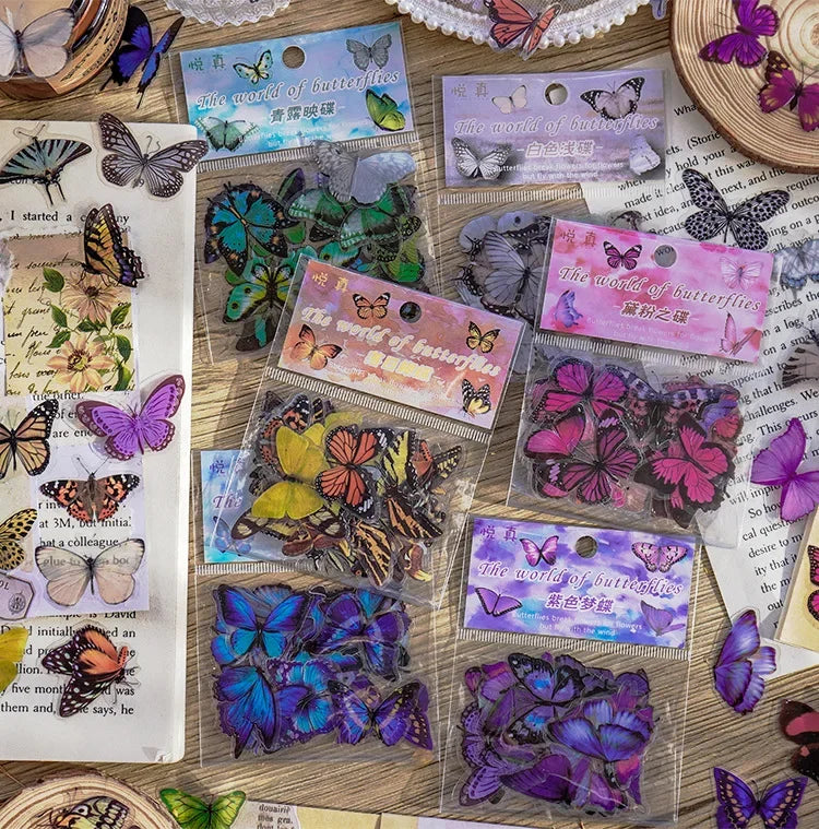 Journamm 40pcs/pack Butterfly Series Stickers Art Collage Junk Journal DIY Scrapbooking PET Waterproof Craft Aesthetics Stickers Beauty World Shop