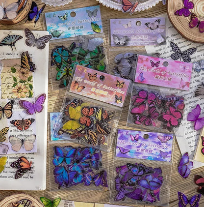 Journamm 40pcs/pack Butterfly Series Stickers Art Collage Junk Journal DIY Scrapbooking PET Waterproof Craft Aesthetics Stickers Beauty World Shop