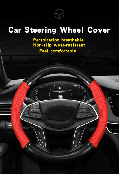 Universal Car Steering Wheel Cover Carbon Fiber Leather Three-dimensional Anti Slip, Timple And Fashionable Car Accessories Beauty World Shop