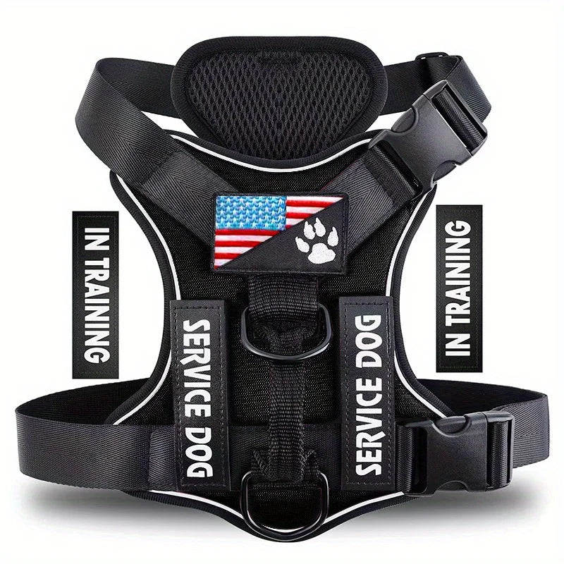 Service Dog Harness, Reflective Dog Vest Harness with 5 PCS Patches, Adjustable Soft Oxford Pet Harness, Inner Layer Mesh, Easy Beauty World Shop