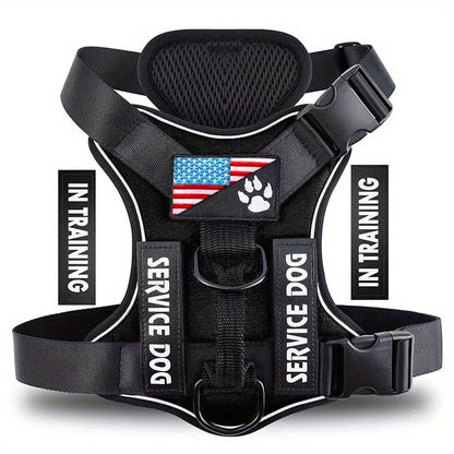 Service Dog Harness, Reflective Dog Vest Harness with 5 PCS Patches, Adjustable Soft Oxford Pet Harness, Inner Layer Mesh, Easy Beauty World Shop