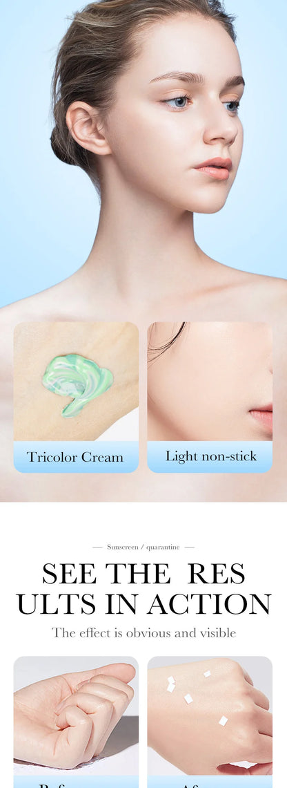 Face Makeup Primer Tri-color Cream Contour Color Isolation Waterproof Makeup Foundation Natural Makeup Base Cream 40g Beauty World Shop
