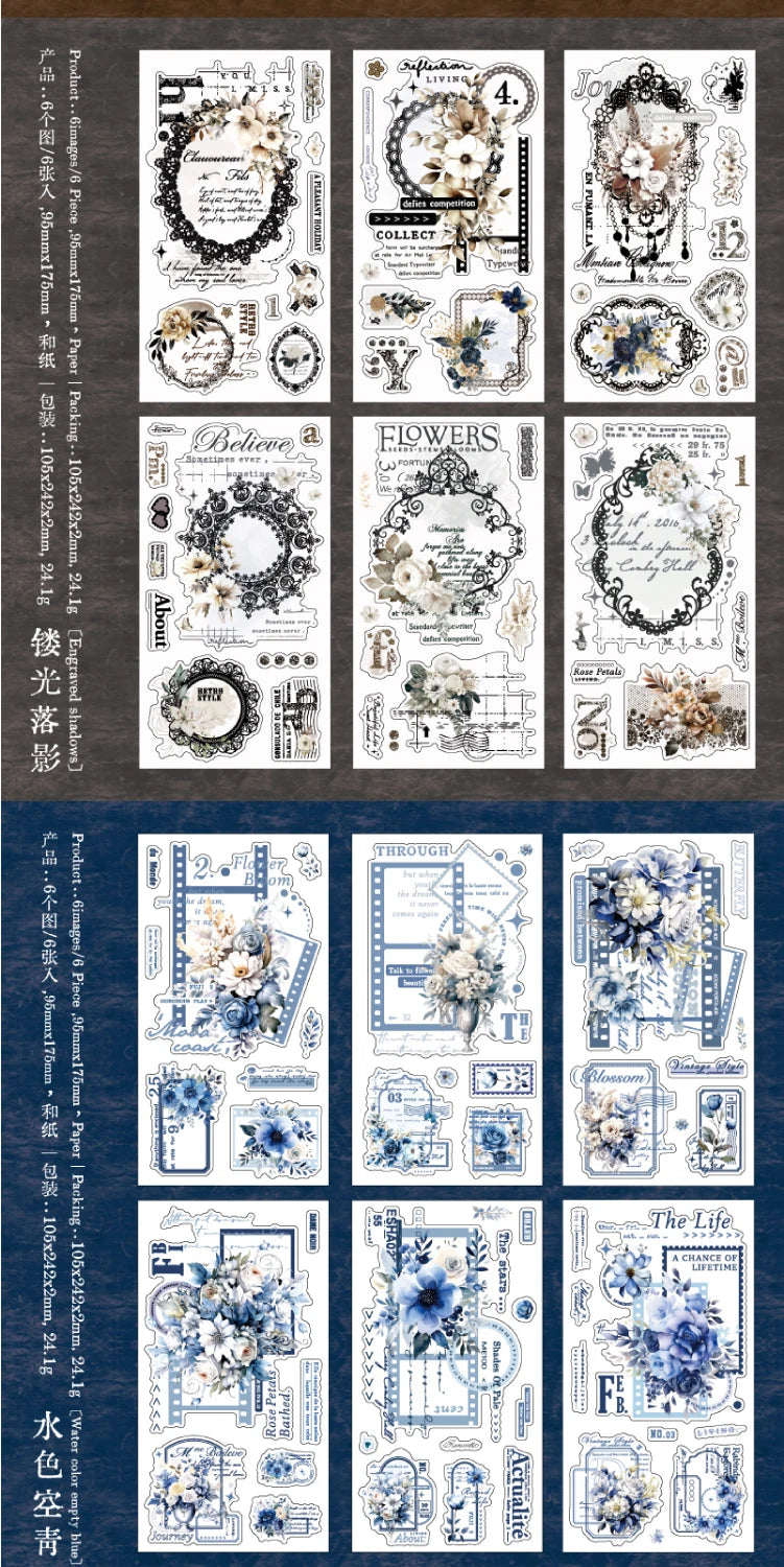 Journal GO 6pcs Flower Shadow Decorative Sticker Fresh Plant Flowers Collage Scrapbooking Label Diy Diary Journal Planner Label Beauty World Shop