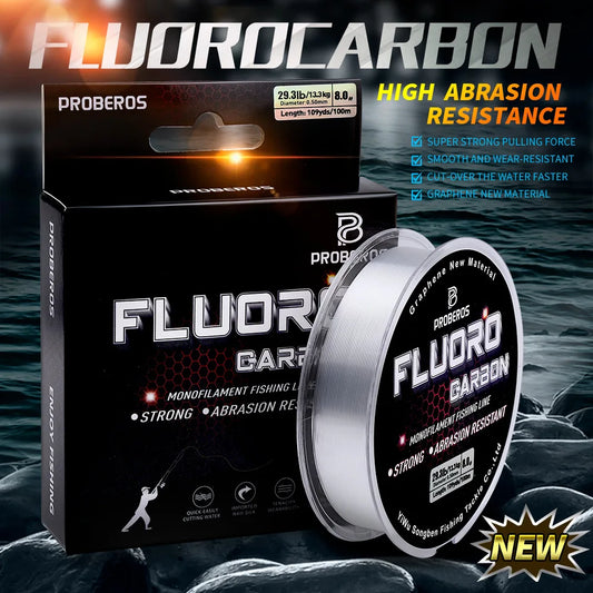PROBEROS 100M Fluorocarbon Coating Fishing Line 2.2LB-29.3LB Carbon Fiber Monofilament Leader Line Carp Fishing Sinking Line Beauty World Shop