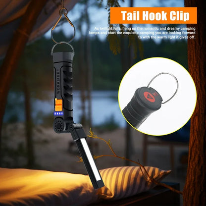 Portable COB LED Flashlight USB Rechargeable Work Light Magnetic Lanterna Hanging Lamp with Built-in Battery Camping Torch Beauty World Shop