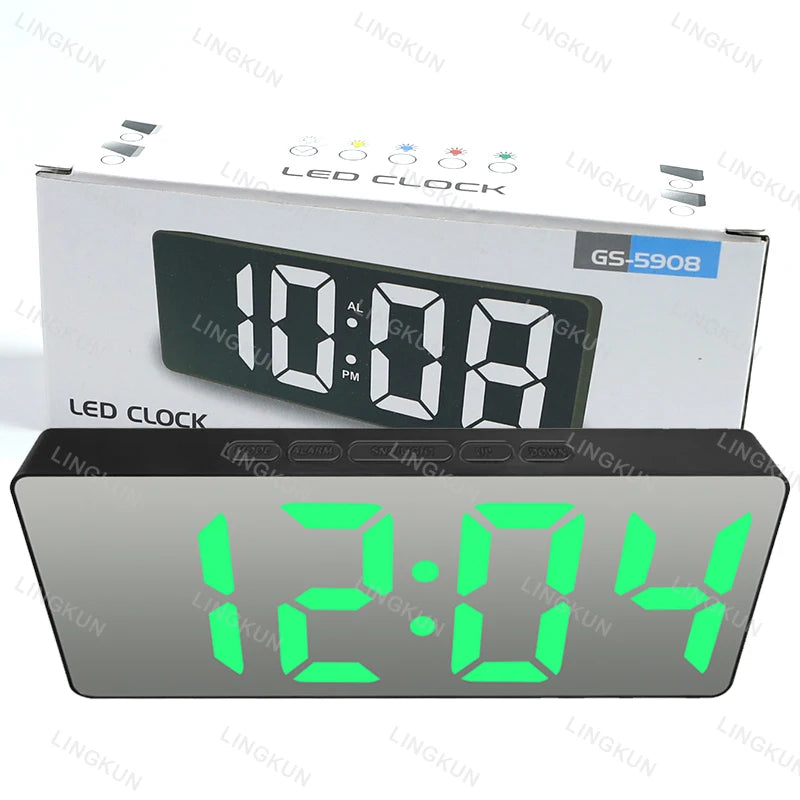 Electronic Alarm Clock Noiseless Design Digital LED Large Display Mirror Electronic Clock Digital Alarm Clock LED Mirror Clocks Beauty World Shop