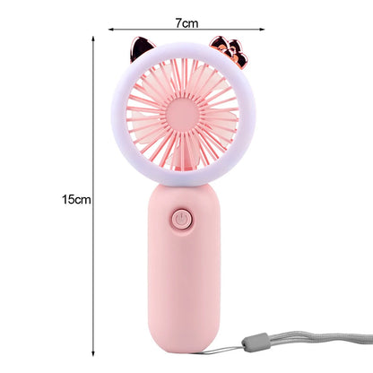 USB Handheld Mini Fan Foldable Portable Neck Hanging Fans 3 Speed USB Rechargeable Fan With LED Small Night Light Summer Gifts