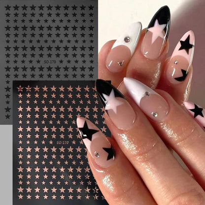 3D Black Pink Stars Stickers for Nails Golden Silvery Stars Adhesive Nail Decals Autumn Winter Festival DIY Nail Art Accessories Beauty World Shop