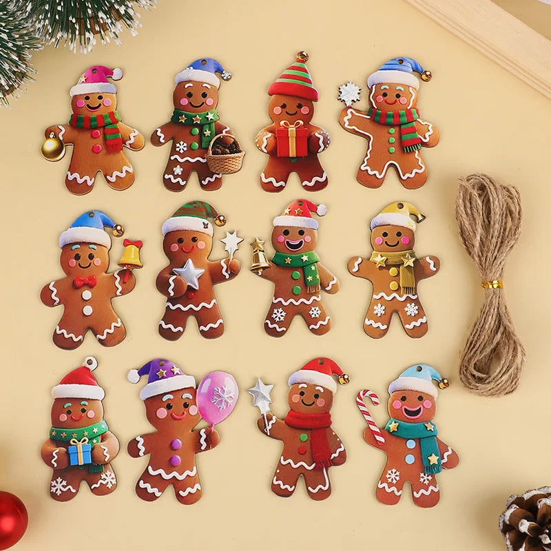 12/24pcs Christmas Gingerbread Man Ornaments Xmas Tree Wooden Hanging Pendants 2026 New Year Party Home Decoration Kids DIY GIft Beauty World Shop