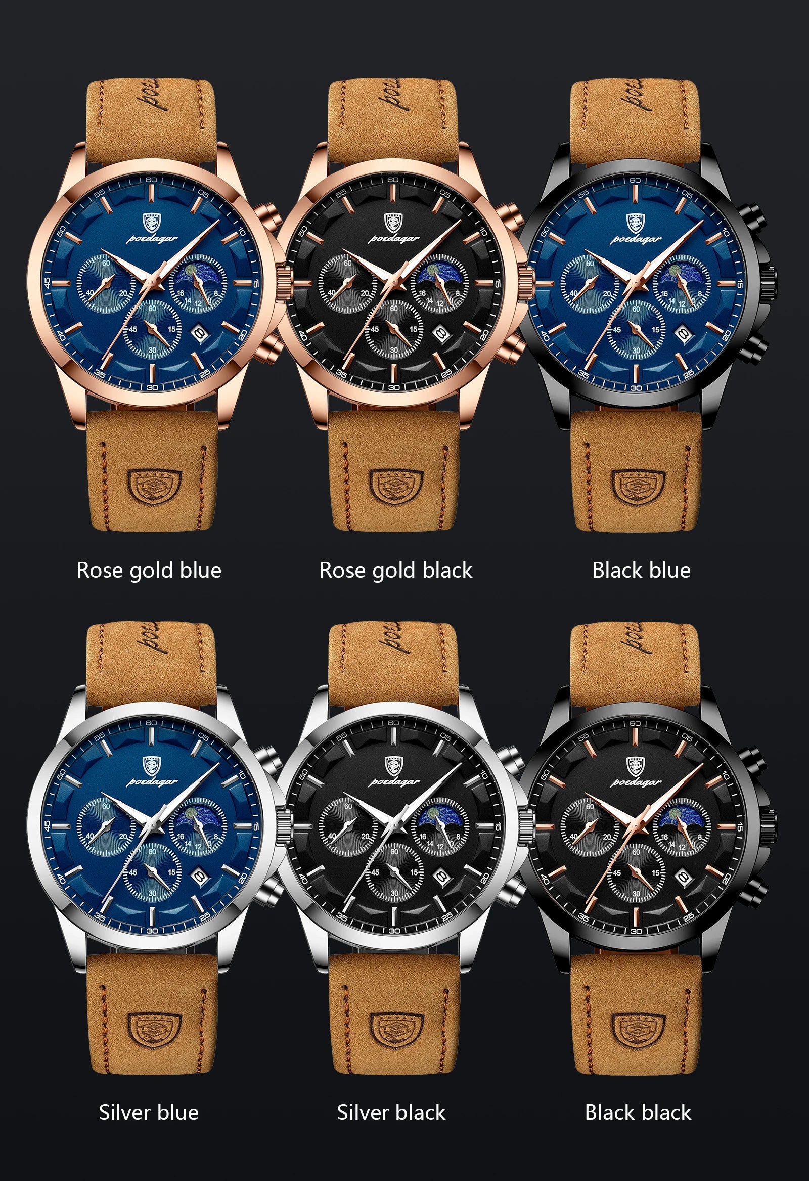 POEDAGAR Original Military Men Clock Waterproof Luminous Leather Quartz Man Watch Chronograph Date Luxury Business Men's Watches Beauty World Shop