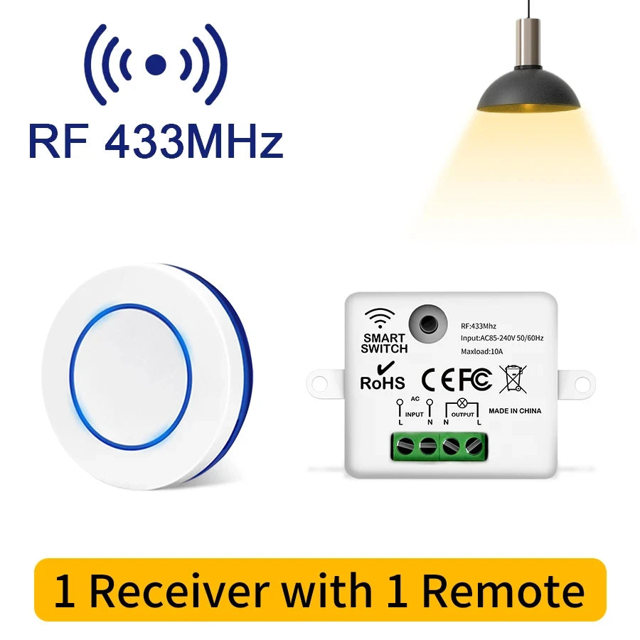 RF 433MHz Wireless Light Switch 220V 110V 10A Relay Controlle Mini Round Button Wall Panel Switch Remote Control For LED Lamp Beauty World Shop