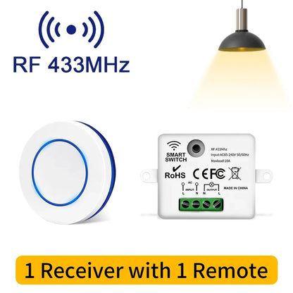 RF 433MHz Wireless Light Switch 220V 110V 10A Relay Controlle Mini Round Button Wall Panel Switch Remote Control For LED Lamp Beauty World Shop
