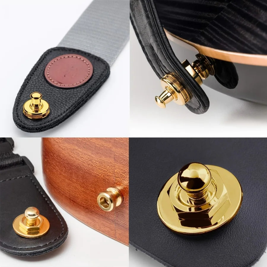 2pcs premium alloy guitar with lock strap, gold and black, safe and stylish for acoustic guitar, electric guitar and bass Beauty World Shop